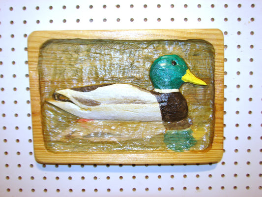 Chainsaw Carved Mallard Drake Relief wall art FREE SHIPPING